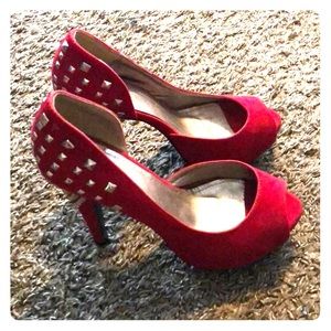 Studded suede peep toe